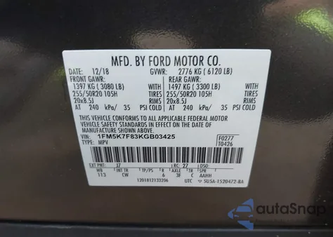 2019 Ford Explorer Limited из США, поврежденный, VIN 1FM5K7F83KGB03425